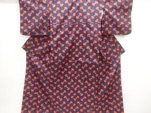 扇模様織出し十日町紬着物アンサンブル